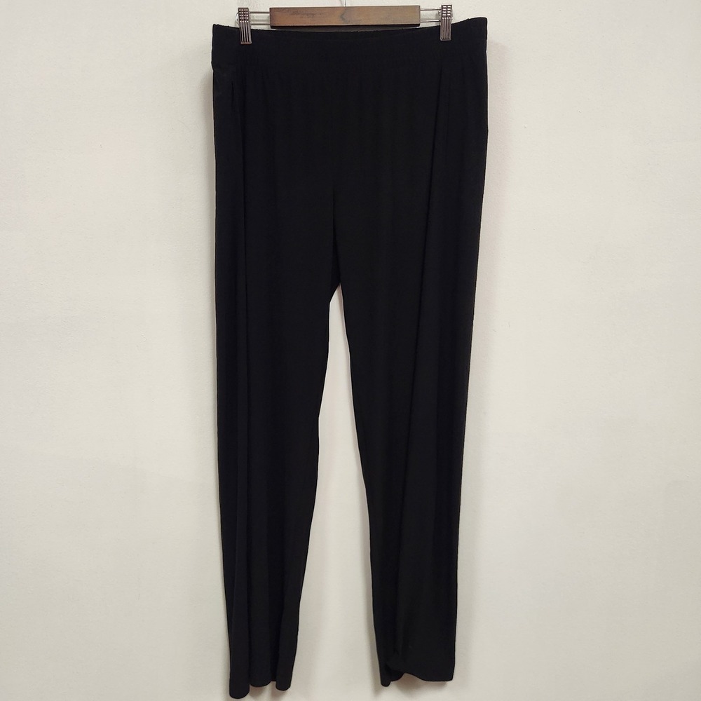 Norma Kamali Womens Pull On Wide Leg Pants Size L 36 Black Minimalist Stretch